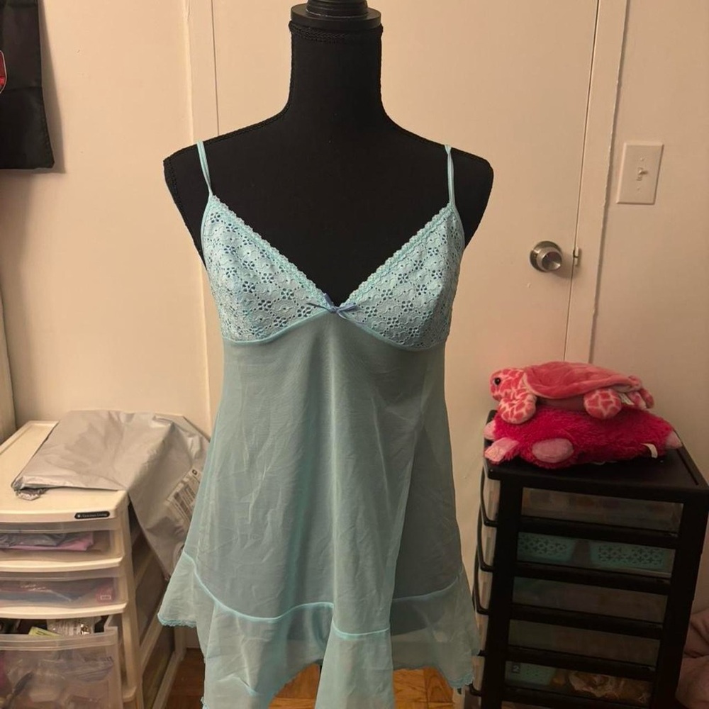 Victoria's Secret Light Aqua Lace-Trim Chemise